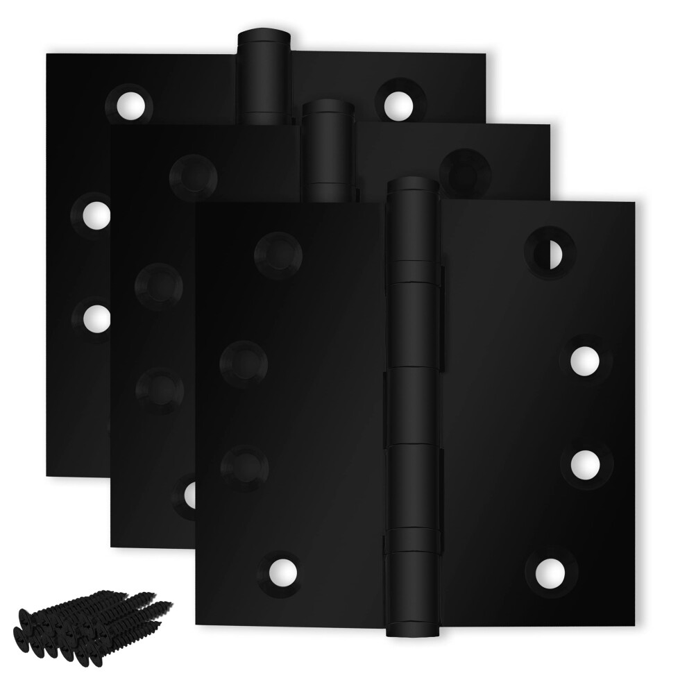 Finsbury Hardware Black Heavy Duty Door Hinge Matte Black Ball Bearing 4x4 Inch Heavy Duty - Set of 3 Solid Brass Matte Black Door Hinges (Flat Black)