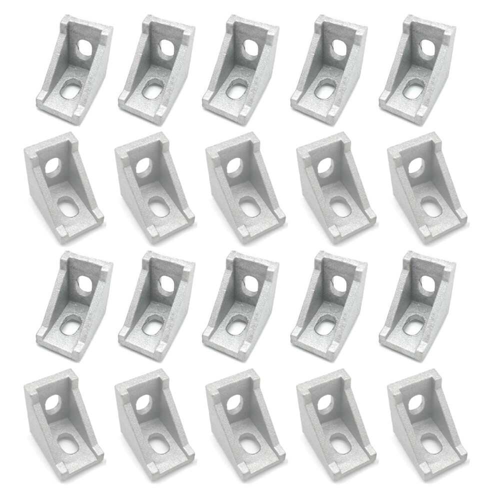 Zeberoxyz 20PCS 2028 Corner Bracket Silver Right Angle 20Series 2 Hole Aluminum Brackets for Slot 6mm Aluminum Extrusion Profile Accessories (20pcs Si