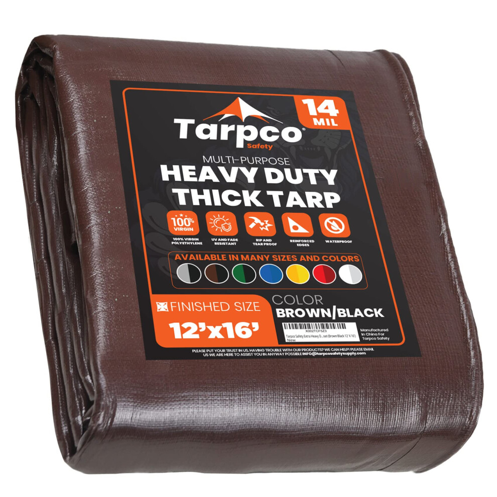 Tarpco Safety Extra Heavy Duty 14 Mil Tarp Cover  Waterproof  UV Resistant  Rip and Tear Proof  Poly Tarpaulin with Reinforced Edges for Roof  Camping-image-OPC-PGC56VK-NEW