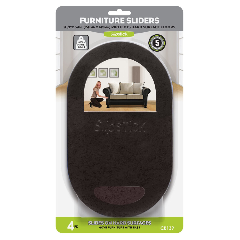 Slipstick 9-1/2 X 5-3/4 Oval Heavy Furniture Movers For Hardwood Floors (4 Pack) Premium Reusable Felt Furniture Sliders For Moving Heavy Appliances 9325969001396