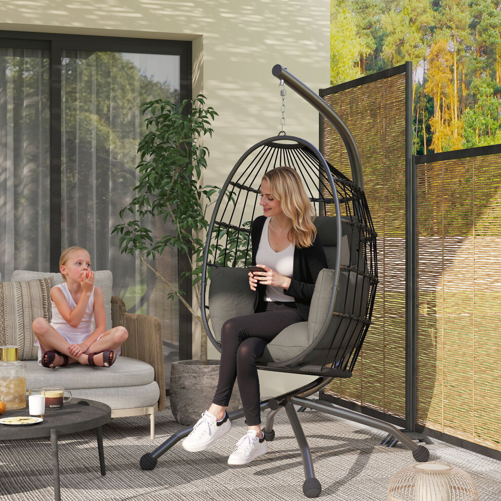 Outsunny Egg Chair Outdoor Indoor Garden Swing Chair, Folding Basket, Grey