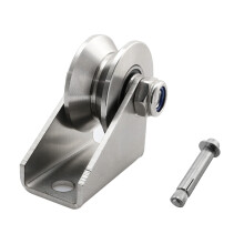 heyous Afneembare schuine roestvrijstalen V-type groef schuifwiel Roller Track Rail vaste katrol zilverkleurig