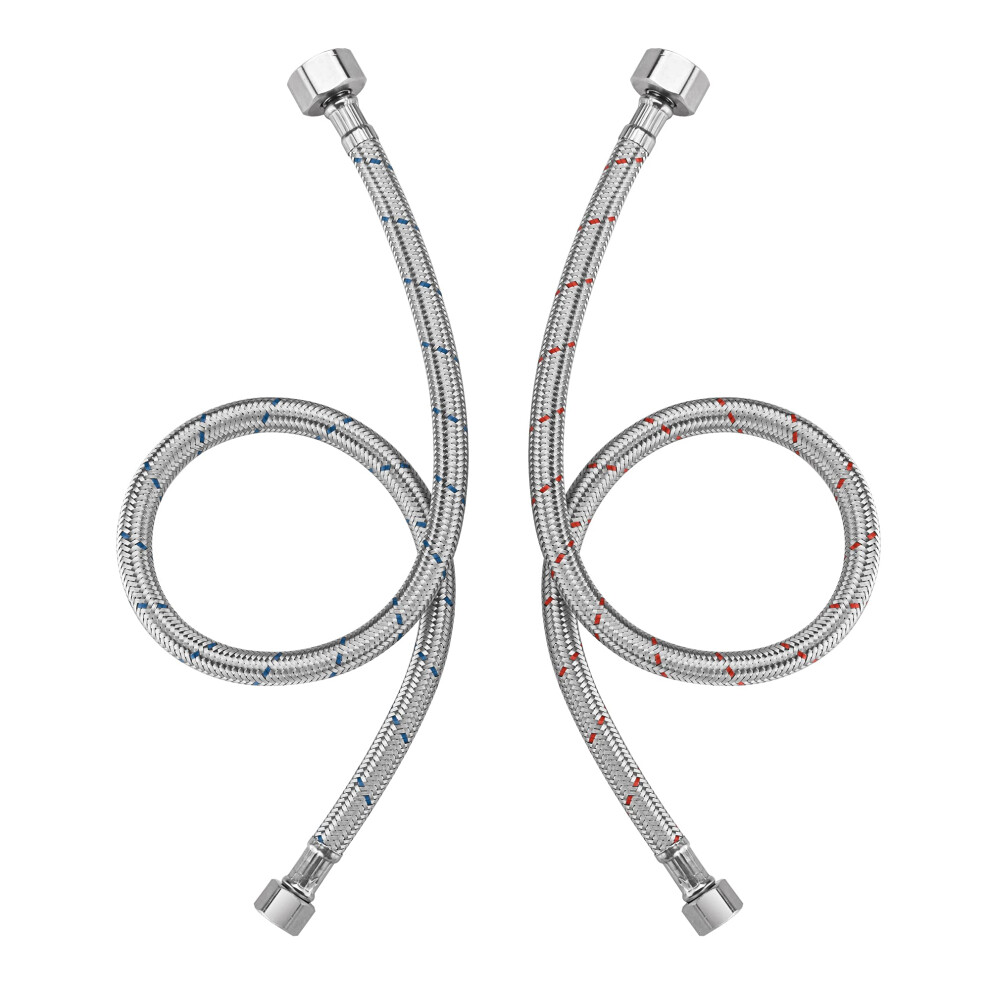 Sumerain Braided Stainless Steel Faucet Supply Lines 24 Inch Length 1/2-Inch Fip X 3/8-Inch Compression Faucet Connector Flexible Hose Pack Of 2 607376397675