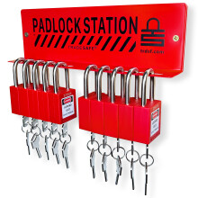 Stanica zámkov TRADESAFE Lockout Tagout – stojan Loto Locks s 10 uzamykatelnými zámkami s rôznymi klúcmi – 2 klúce na bezpecnostný zámok