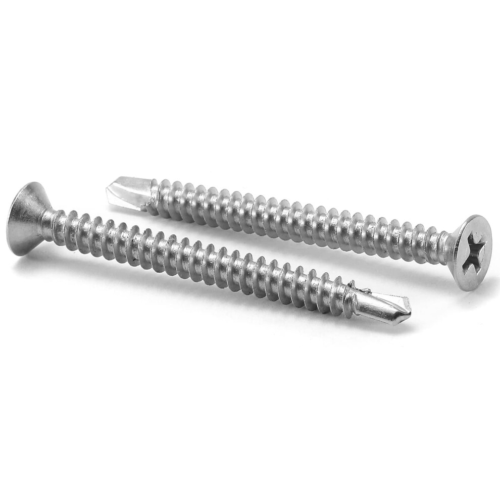 #10 x 2"""" Sheet Metal Screws 100Pcs 410 Stainless Steel Flat Head Tek Screws Fast Self Tapping Screws by SG TZH-image-OPC-PGC57KJ-NEW