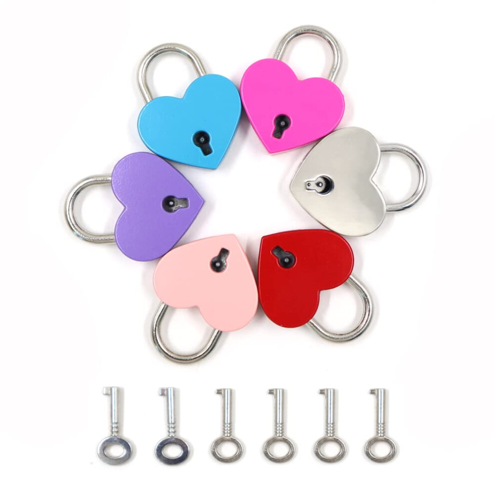 6 Pcs Small Metal Padlock Lock Mini Heart Locks With Keys Mini Love Heart Lock For Baggage Diary Jewelry Box (Colors) 650563388130