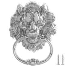 MOLIGOU Leeuwenkop Deurklopper 6 Inch Voordeurklopper Leeuwen Deurring Trekhendel (Zilver)