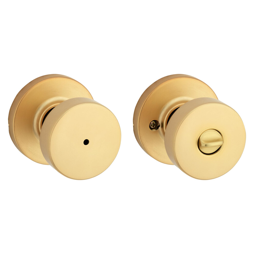 Photos - Door Handle Kwikset Pismo Interior Privacy Door Knob with Lock  for Bathroom and Bedroom Satin Brass Round Keyless Turn Lock