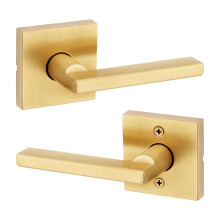 Kwikset Halifax Interior Passage Door Handle  Lever for Closet and Hallway Doors  Reversible Non-Locking Handle Lever  Satin Brass  with Microban Prot