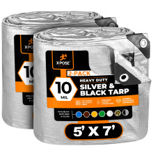 Heavy Duty Poly TARP - 5 'X 7' (2 -Pack) - 10 mil tyk vandtæt UV -blokerende beskyttelsesdækning - Vendbar sølv og sort - Lamineret belægning - G