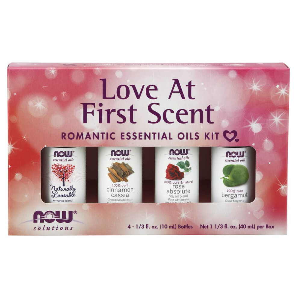 NOW Essential Oils  Love at First Scent Aromatherapy Kit  4x10ml Including Bergamot  Cinnamon Cassia  Rose Absolute and our Naturally Loveable Essenti
