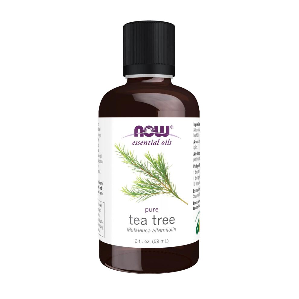 NOW Foods Essential Oils  Tea Tree Oil  Cleansing Aromatherapy Scent  Steam Distilled  100% Pure  Vegan  Child Resistant Cap  2-Ounce