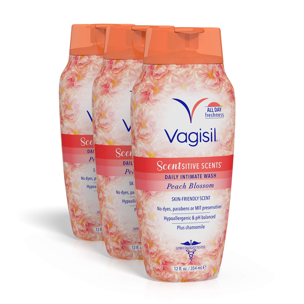 Vagisil Peach Feminine Wash For Intimate Area Hygiene Scentsitive Scents Ph Balanced And Gynecologist Tested Blossom 12 Oz (Pack Of 3)