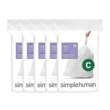 simplehuman Code C 100 Count Genuine Custom Fit Liners Drawstring Trash Bags in Dispenser Packs 10-12 Liter / 2.6-3.2 Gallon White 20 Count (Pack