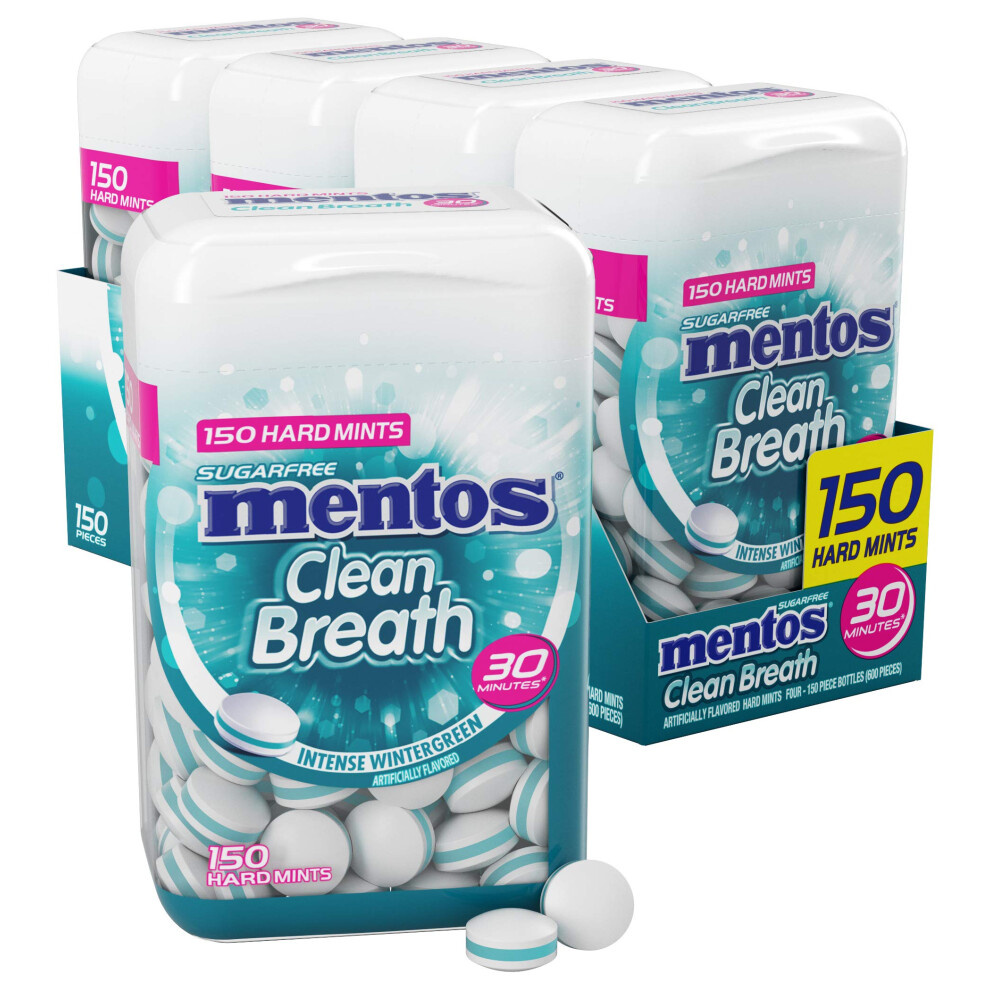 ???T?? Mentos Clean Breath Sugarfree Hard Mint 150Pc Intense Wintergreen (Pack Of 4 Bottles)