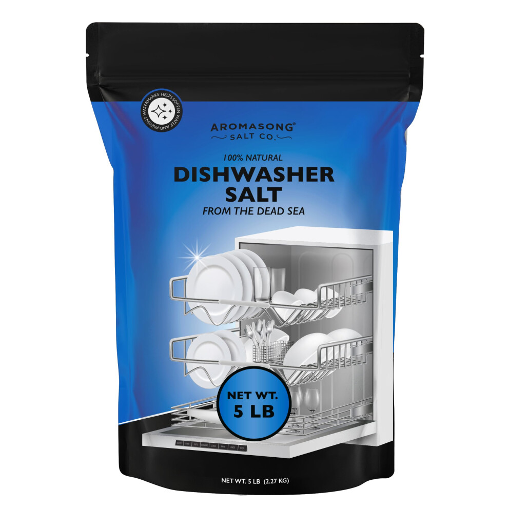Aromasong Dishwasher Salt 5 LB - 100% Natural Water Softening Agent for Cleaner Dishes & Washer Reactivation. Compatible with Bosch  Miele  Whirlpool