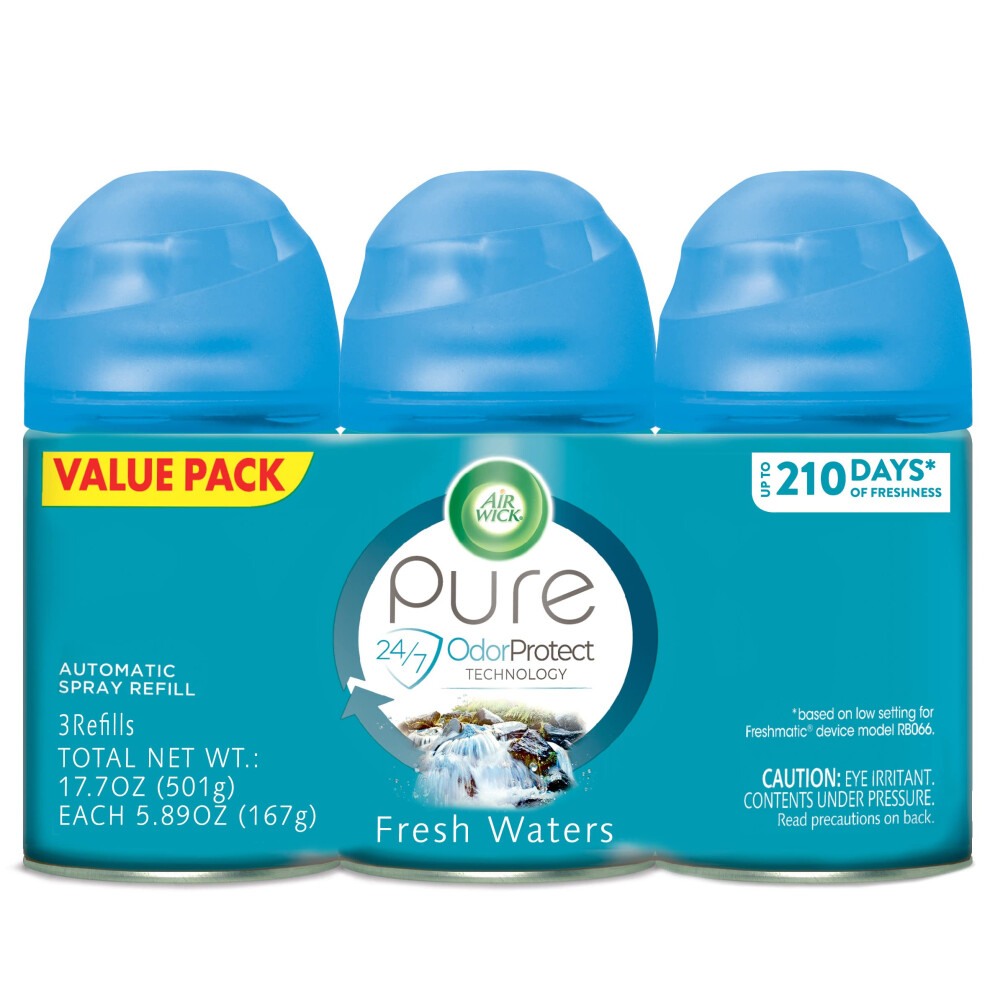 Air Wick Automatic Air Freshener Spray Refill Fresh Waters 3Ct Essential Oils Odor Neutralization