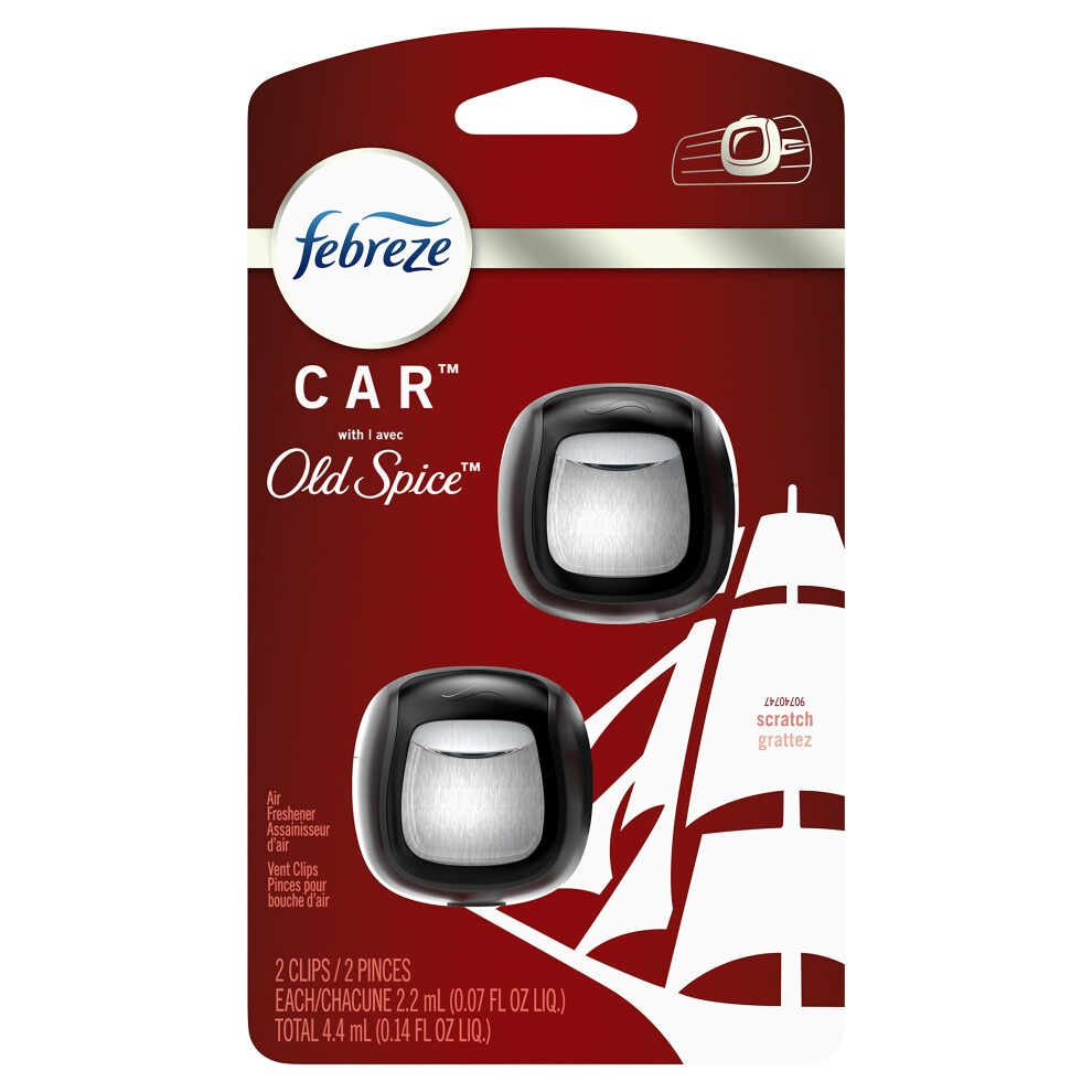 Febreze Car Vent Clip Air Freshener  Odor Eliminator for Up to 30 Days Freshness  2 Clips (Old Spice)
