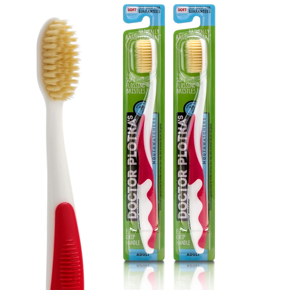 Mouthwatchers Soft Flossing Toothbrush 2 Pack Manual Soft Toothbrush For Adults Ultra Clean Good For Sensitive Teeth And Gums By Dr. Plotka' Red