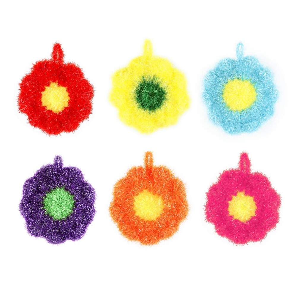Lot de 6 éponges à vaisselle colorées en acrylique en forme de fleur pour la vaisselle, les ustensiles de cuisine, les baignoires et les éviers