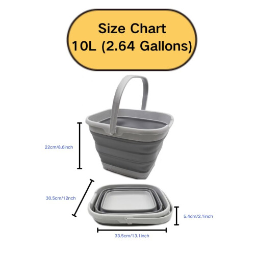 SAMMART Cubo Rectangular Plegable de 10L (2.6 Galones) (Gris, 1) 1