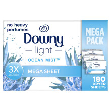 Downy Light Mega Dryer Sheets Ocean Mist 180 Count - 3X More Softening, Static-Free 30772094174