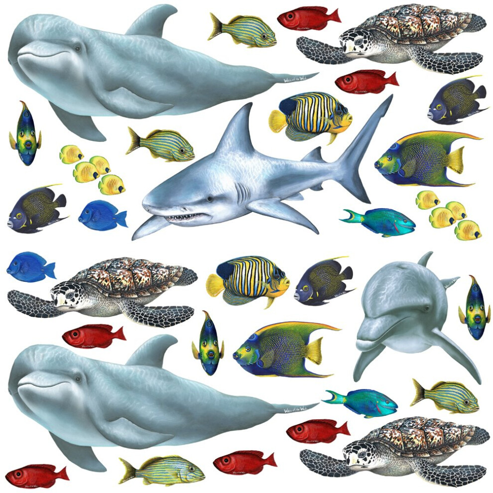 Collection de d   calcomanies murales repr   sentant des cr   atures marines sauvages et des poissons tropicaux (format    conomique 48 po x 48 po)