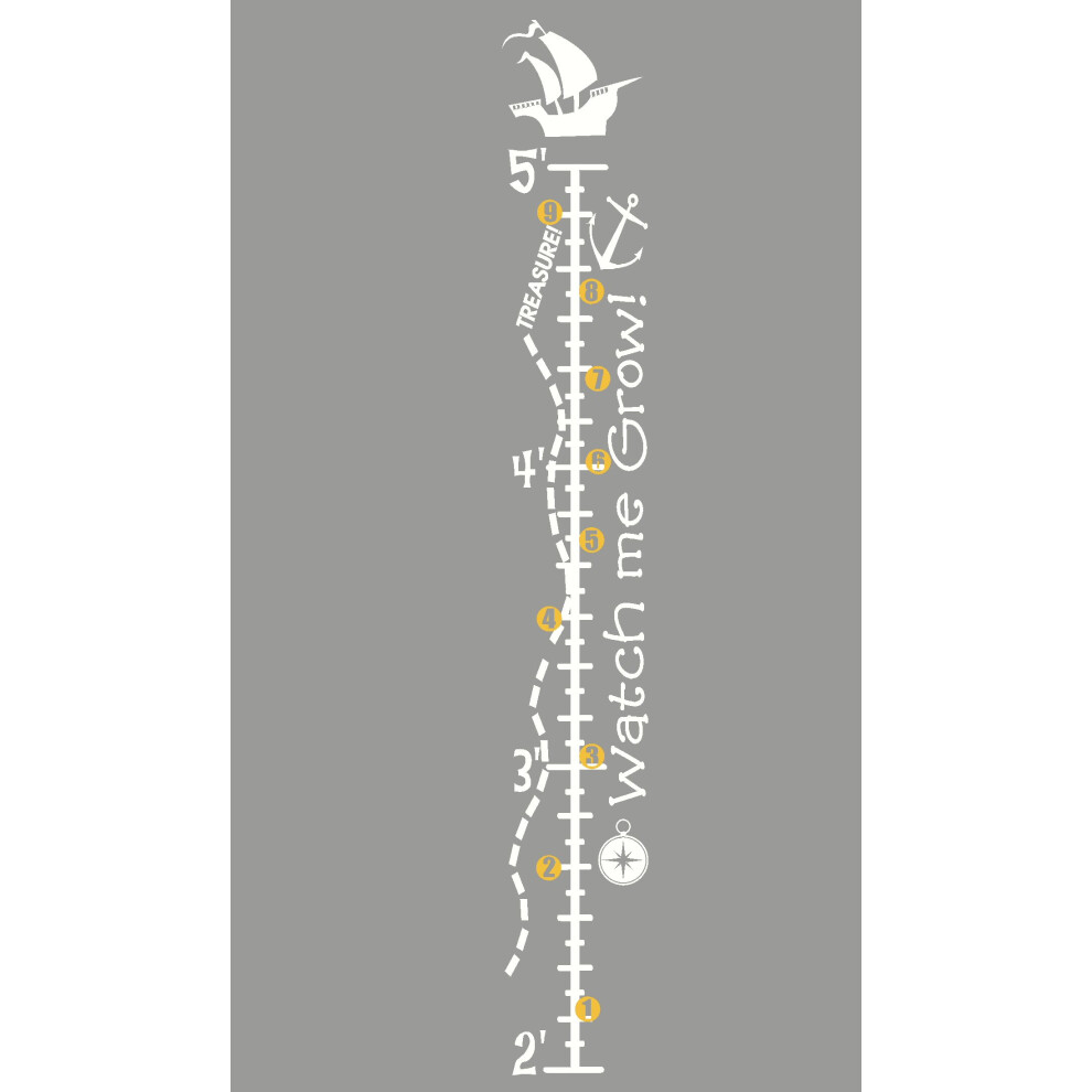 Autocollant mural en vinyle repr   sentant un tableau de croissance nautique avec un navire et une ancre, 60 cm     1,50 m, blanc