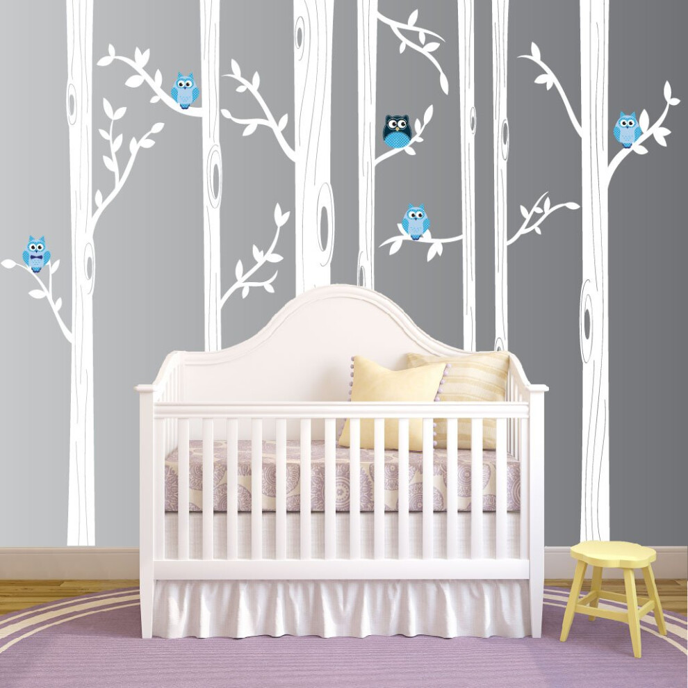 Nursery Birch Tree Wall Decal Set With Owl Birds Forest Vinyl Sticker Birch Tree Wall Decal Birch Tree Decal Baby Boy Whimsical Owls (7 Trees) #1321 Innovative Stencils