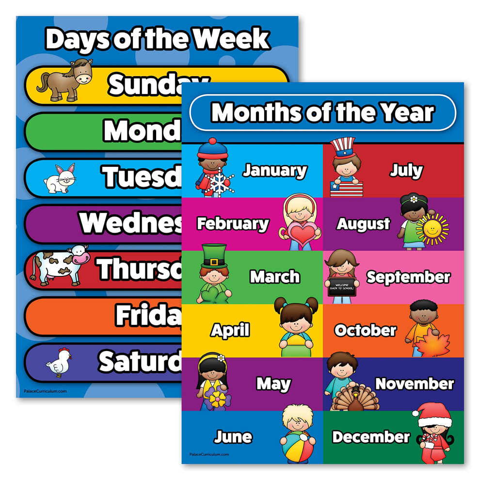 Palace Curriculum Days of the Week & Months of the Year Poster Chart Set - LAMINATED (18x24)-image-OPC-PGC5F5D-NEW