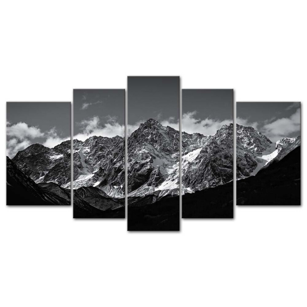 Impression sur toile 5 pièces, paysage de montagne enneigé en noir et blanc, œuvre d'art moderne encadrée, images pour la décoration de la maison