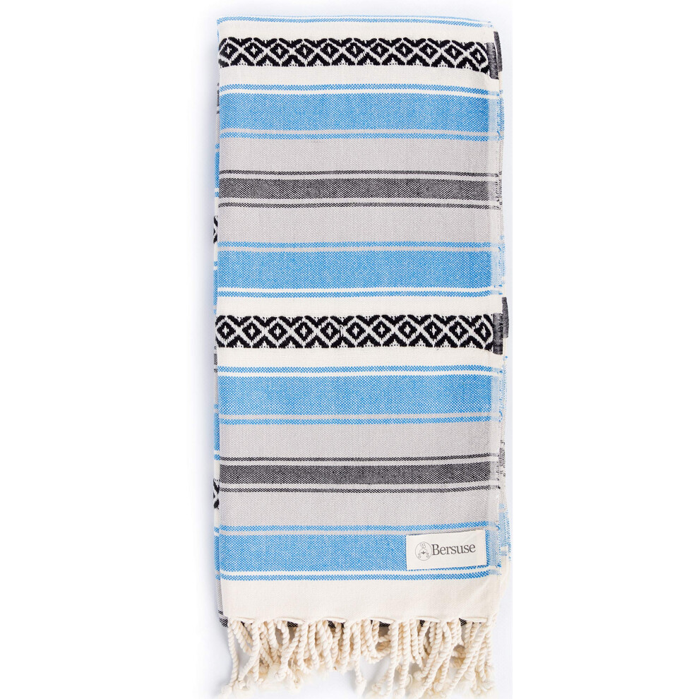 Serviettes de plage Bersuse Peshtemal Serviettes turques 100 % coton Serviette turque Sanjose - 35 x 71 pouces Bleu