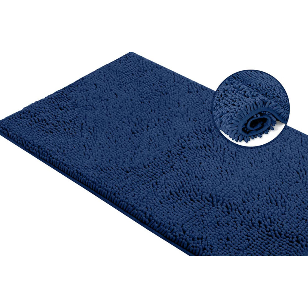 Tapis de bain extra-doux LuxUrux XL en microfibre chenille de 2,5 cm, super absorbant. Lavable et s   chable en machine (68 x 119 cm, bleu).