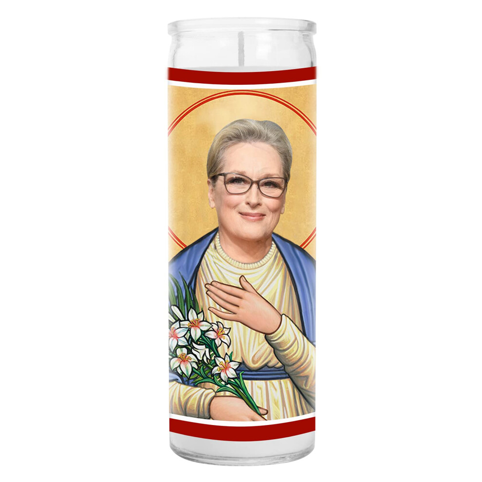 Velas De Meryl Celebrity - Velas De Santas Divertidas - Vela Votiva Blanca En Tarro De Cristal - Velas Devocionales Para Los Amantes De Meryl - V-image