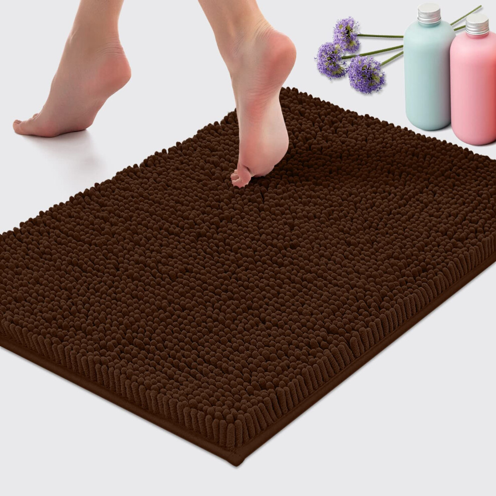 Tapis de bain LuxUrux extra-doux en microfibre chenille de 2,5 cm, super absorbant. Lavable et s   chable en machine (15 x 23 cm, marron).