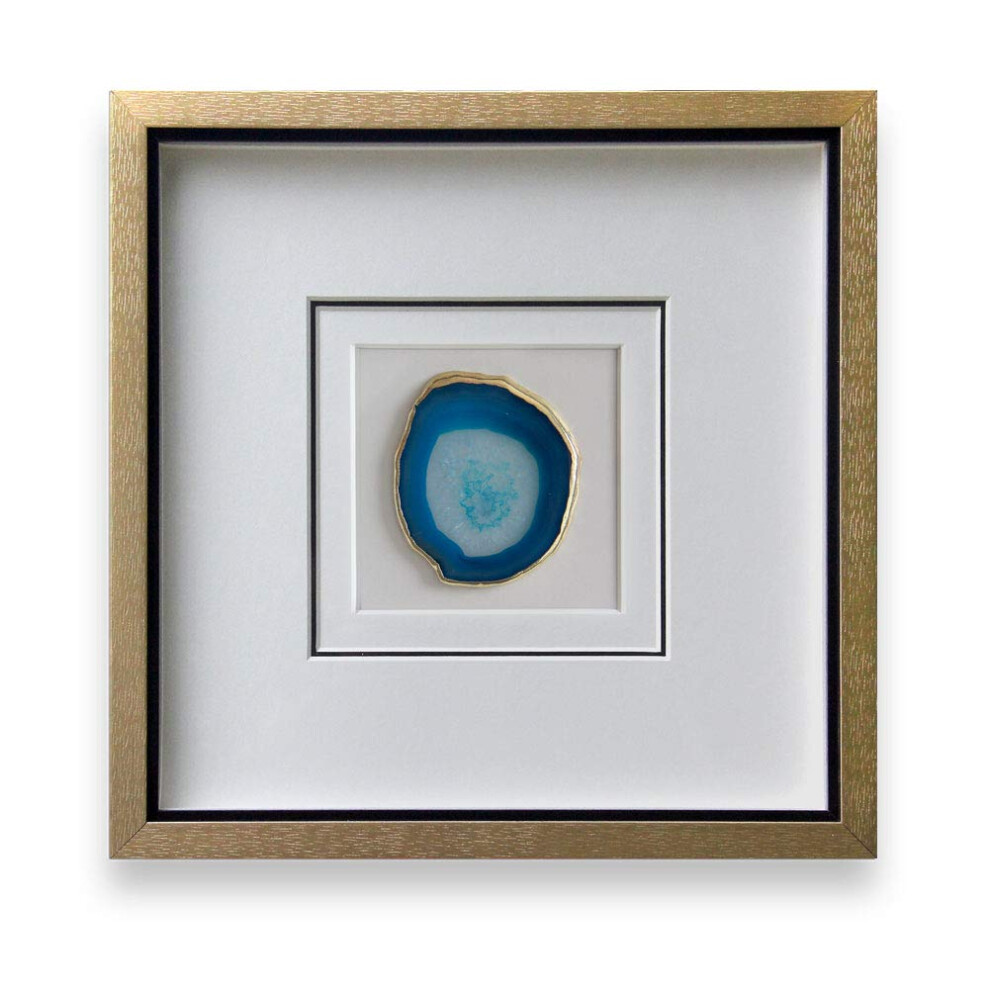 ARTECORS Décoration murale en agate naturelle faite à la main, 40 x 40 cm, bordure dorée, avec cadre en verre pour salon, chambre à coucher, déco