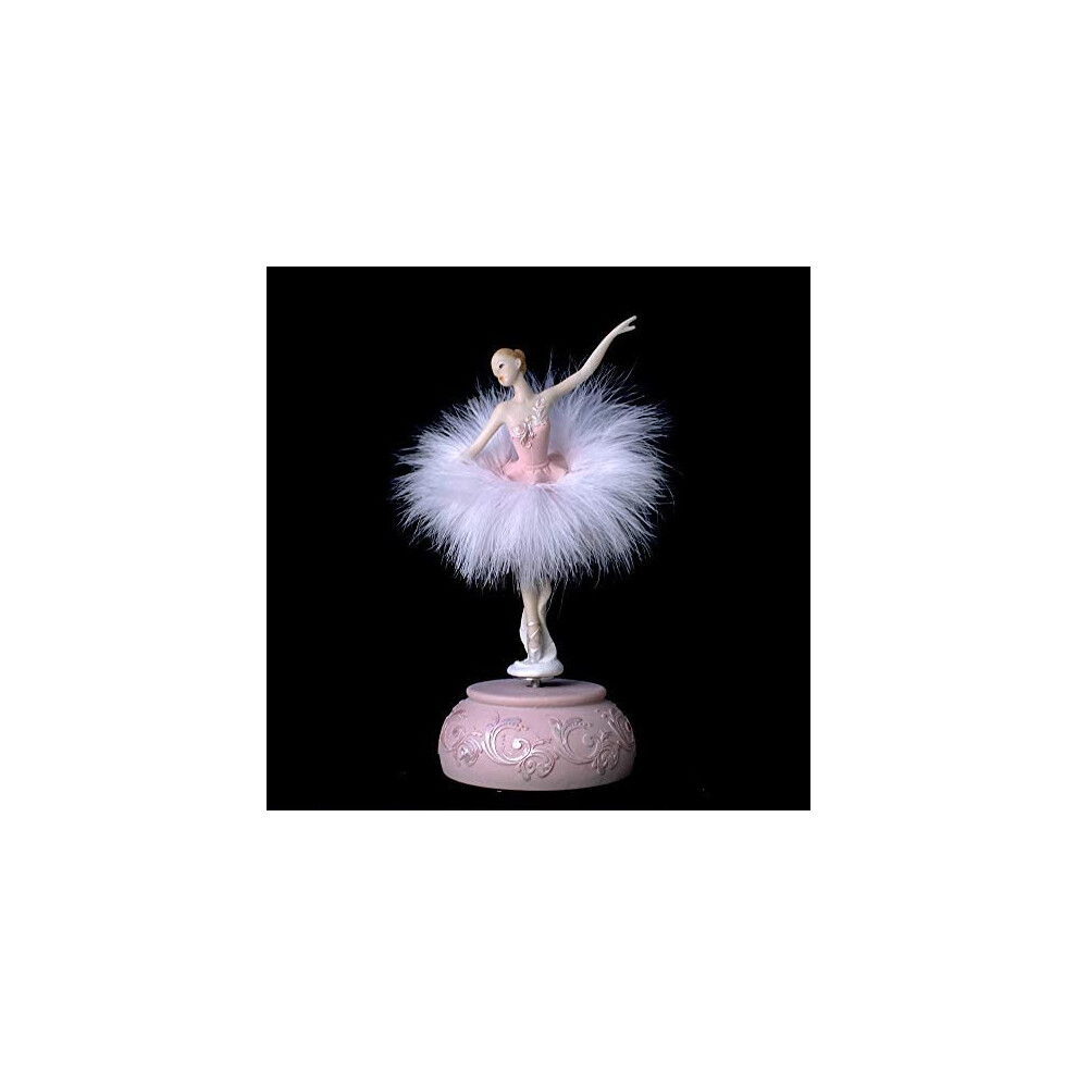 Boîte à musique rotative Chagar avec jupe en plumes et ballerine, figurine blanche et rose, commande manuelle, boîte à musique pour fille et enfa