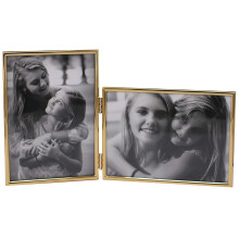 LEADEX Vertical Horizontal Combo- Double 5 by 7 Inch Metal Folding Picture Frames-(1 Landscape and 1 Portrait Style) (modern gold)