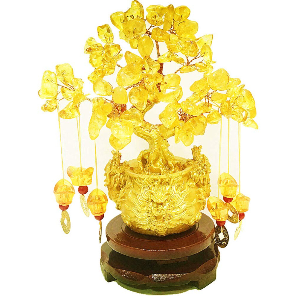 Arbre de cristal jaune Feng Shui/Arbre d'argent en cristal jaune et Arbre de cristal de robinet en cristal jaune/Arbre de cristal de fortune du dragon