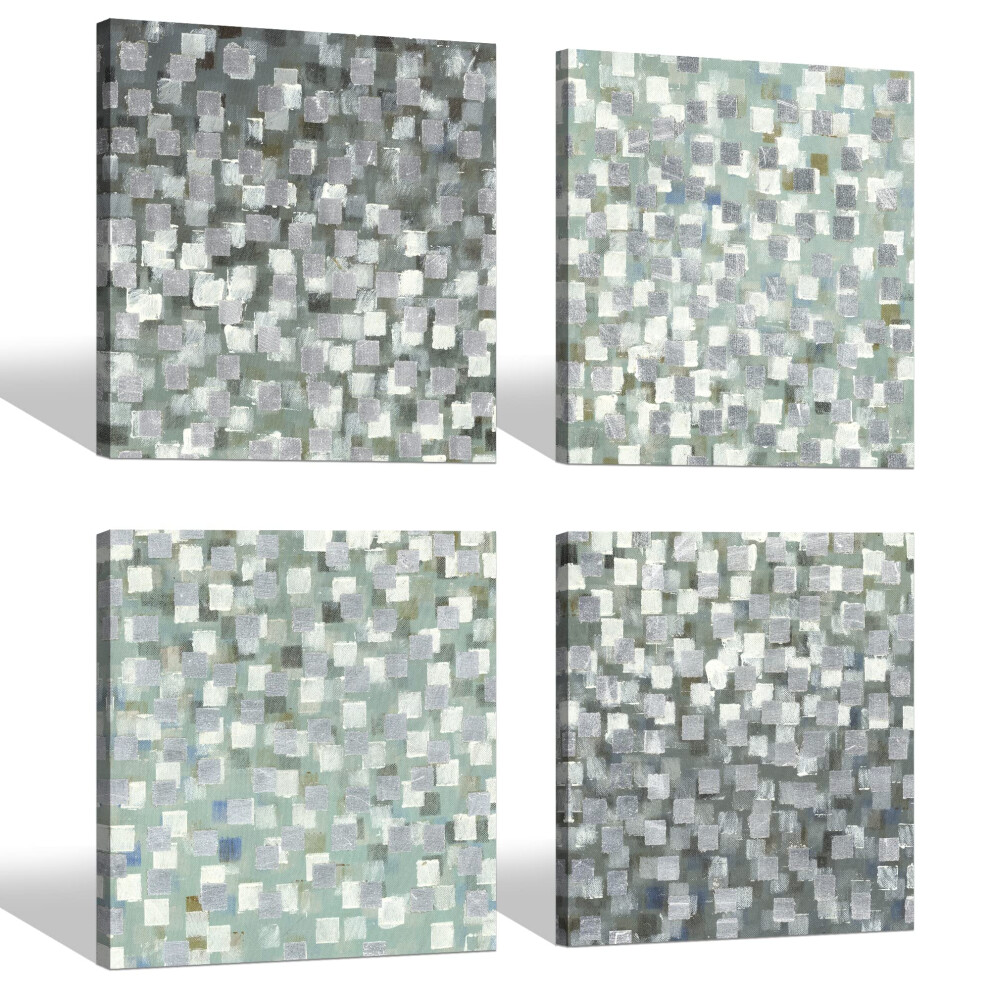 SD SOFT DANCE Bedroom Wall Art Canvas Decor: Modern Abstract Prints Textured Teal Aqua Artwork 4 Piece Contemporary Green Turquoise Prints Glitter Sil