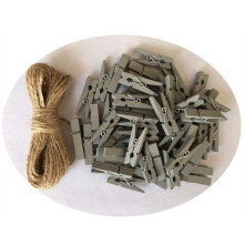 DurReus Houten Wasknijpers voor Foto's Reis Wasknijpers Woonaccessoires met Jute Touw Grijs Pak 50