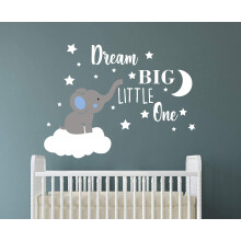Dream Big Little One Elefant Wandtattoo, Zitate Wandsticker, Babyzimmer Deko, Vinyl Wandaufkleber für Kinder
