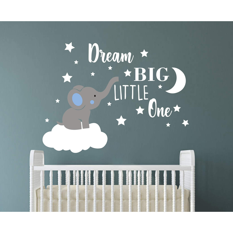 Autocollant Mural Dream Big Little One En Vinyle Avec Citation Baby Room Pour Chambre D'enfant, Gar On Ou Fille, Y42 (Bleu Et Blanc).-image