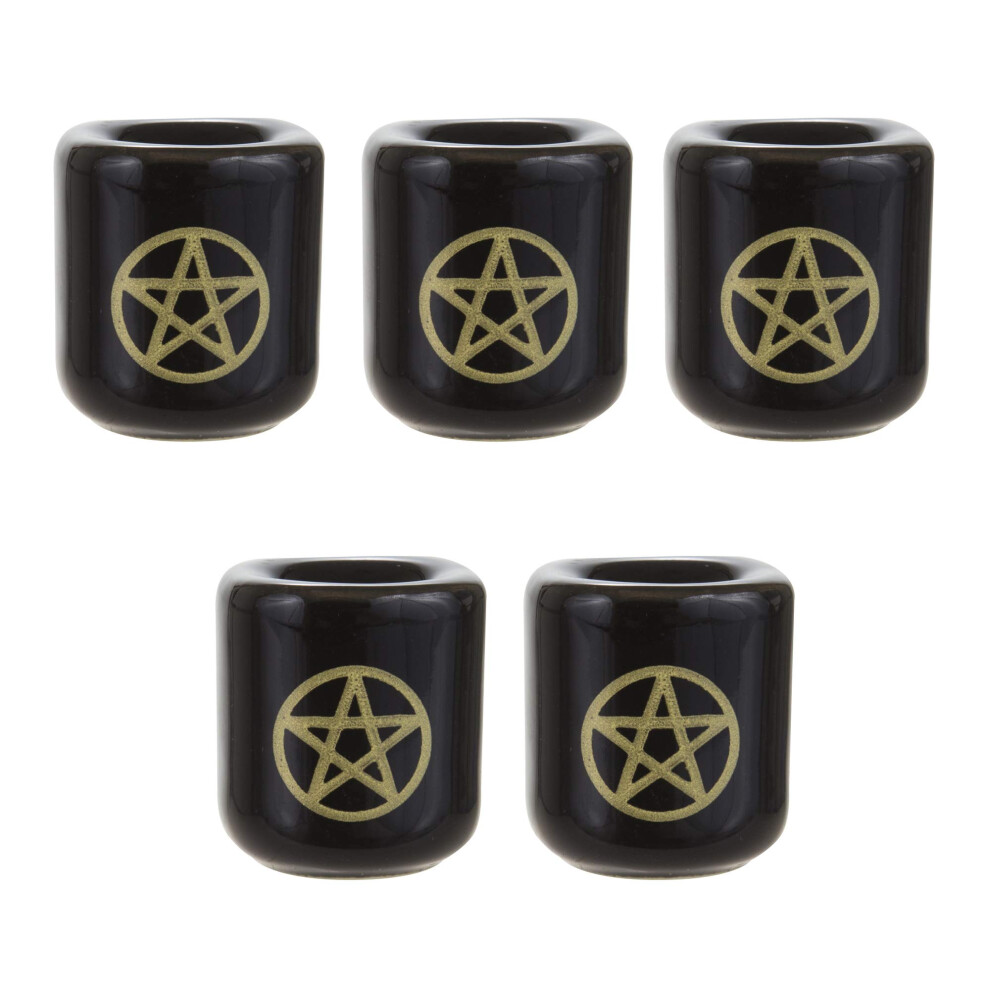 Mega Candles - 5 pcs Ceramic Gold Pentacle Chime Ritual Spell Candle Holder - Black-image-OPC-PGC5JBH-NEW