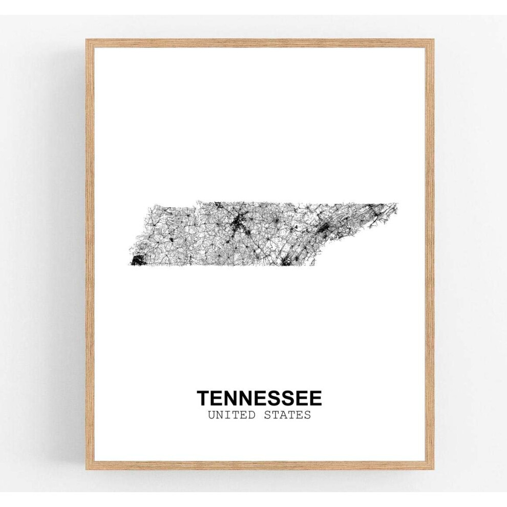Eleville 11X14 Sans cadre Tennessee    tats-Unis Vue de campagne Route abstraite Carte moderne Art Impression Affiche Mur Bureau D   coration Maison