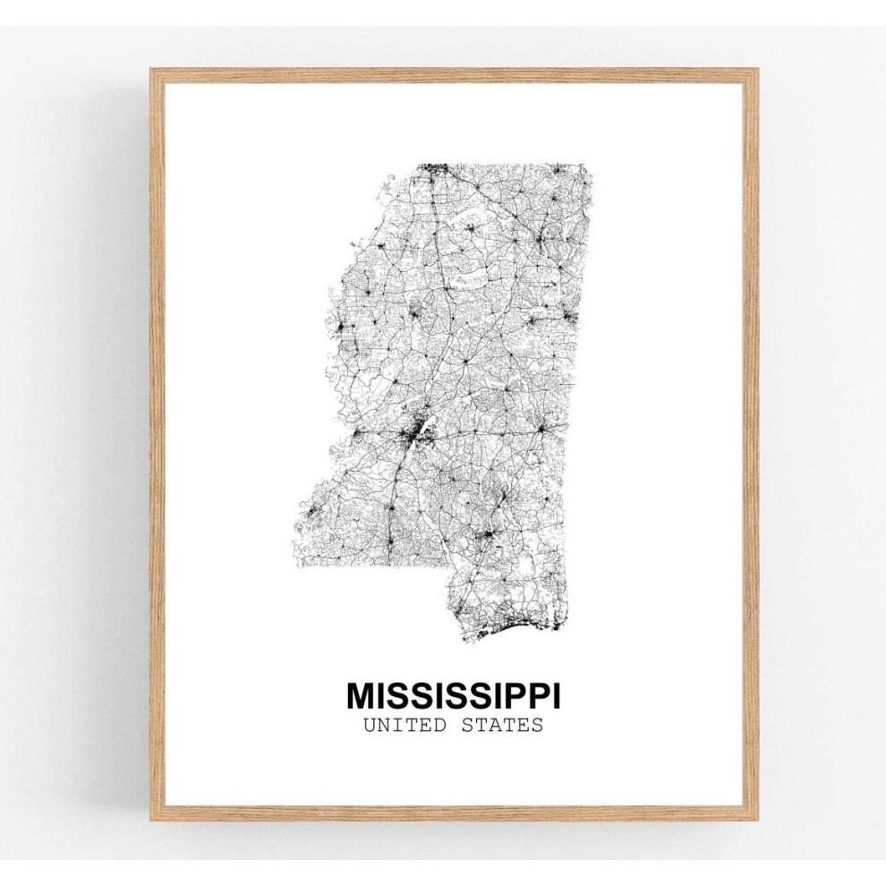 Eleville 11X14 Sans cadre Mississippi    tats-Unis Vue de campagne Route abstraite Carte moderne Art Impression Affiche Mur Bureau D   coration Maiso