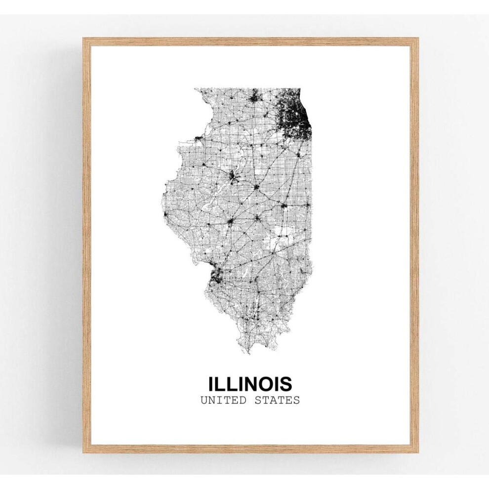 Eleville 11X14 Sans cadre Illinois    tats-Unis Vue de campagne Route abstraite Carte moderne Art Impression Affiche Mur Bureau D   coration Maison M