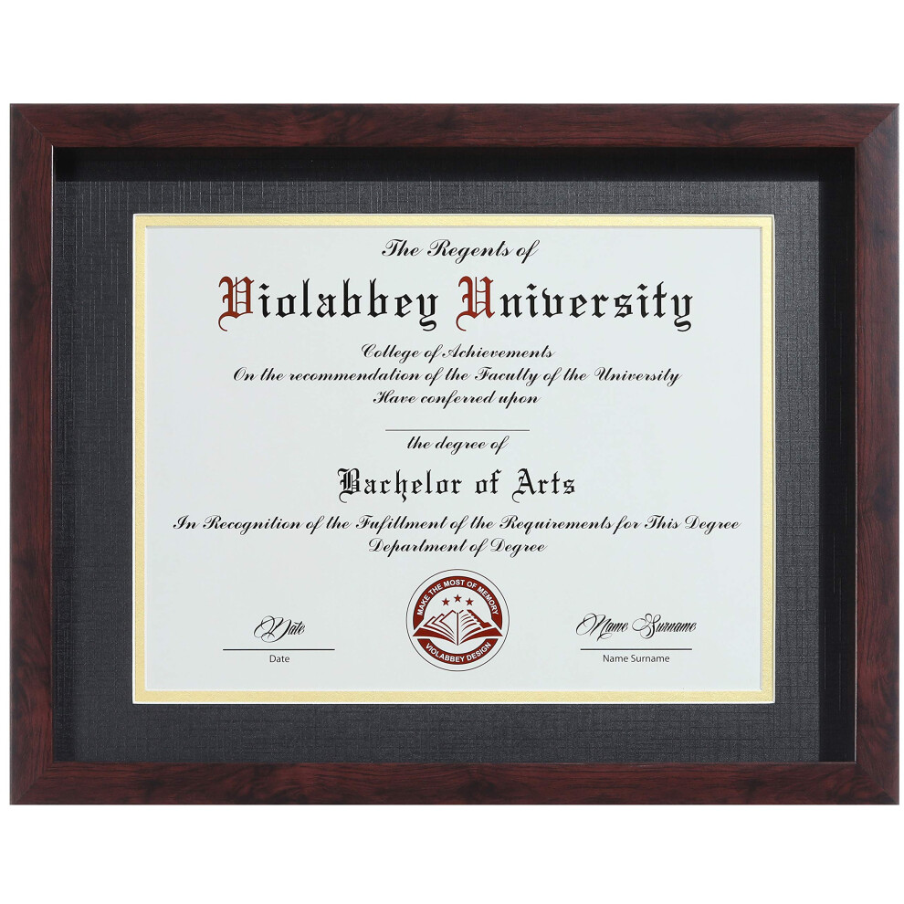 Ramka Na Dyplom Violabbey 11X14 Brazowa - Ramka Na Dyplomy I Dyplomy 8,5 X 11 Z Mata Lub 11X14 Bez Maty. Prawdziwe Szklo Hd. Ramka Na Dokumenty D-image