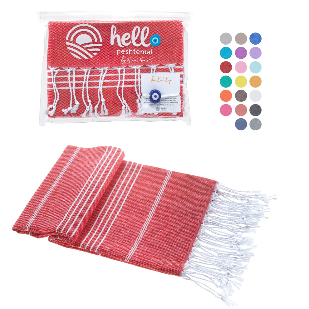 Hello Peshtemal Turkish Beach Towel  Prewashed  100% Cotton  Soft  Absorbent  Quick Dry  Sand Free Oversized Bath Towels for Bathroom  Pool  Travel  S