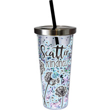 Spoontiques - Glittergevulde acrylbeker - Glitterbeker met rietje - 20 oz - Roestvrijstalen afsluitdeksel met rietje - Dubbelwandig gesoleerd -